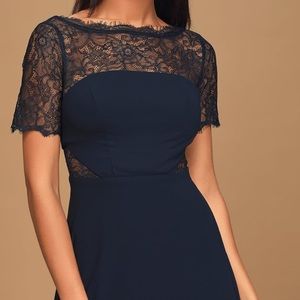 Lulu’s Waiting for Love Navy Lace Maxi Dress
